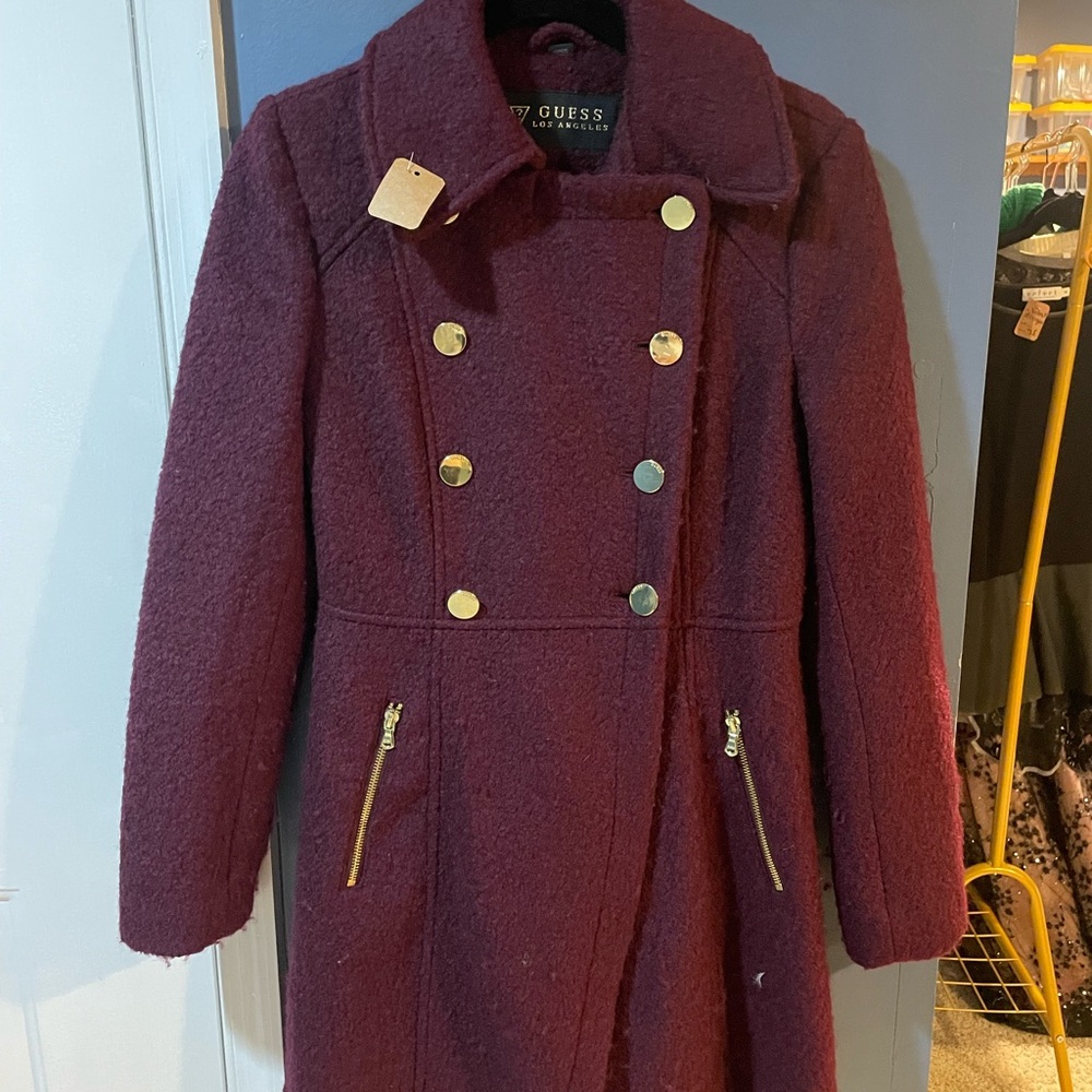 Guess wool coat in excellent condition with gold buttons and gold zipper